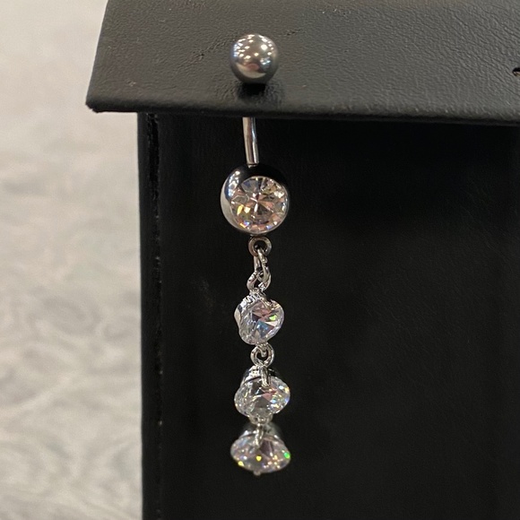 4 Crystal Dangle Belly Button Ring - Picture 1 of 1